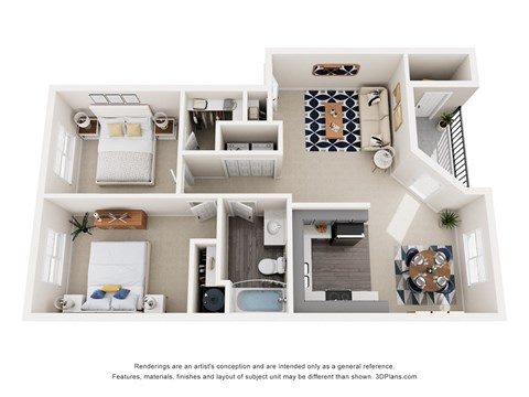 Floor plan for 2 beds, 1 bath, 901 sqft